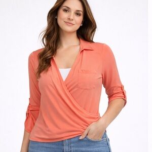 Iris Coral Wrap Blouse